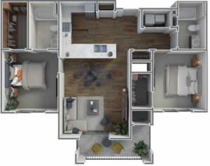 B1 - Two Bedroom / Two Bath 976 & 997 * Sq.Ft.*